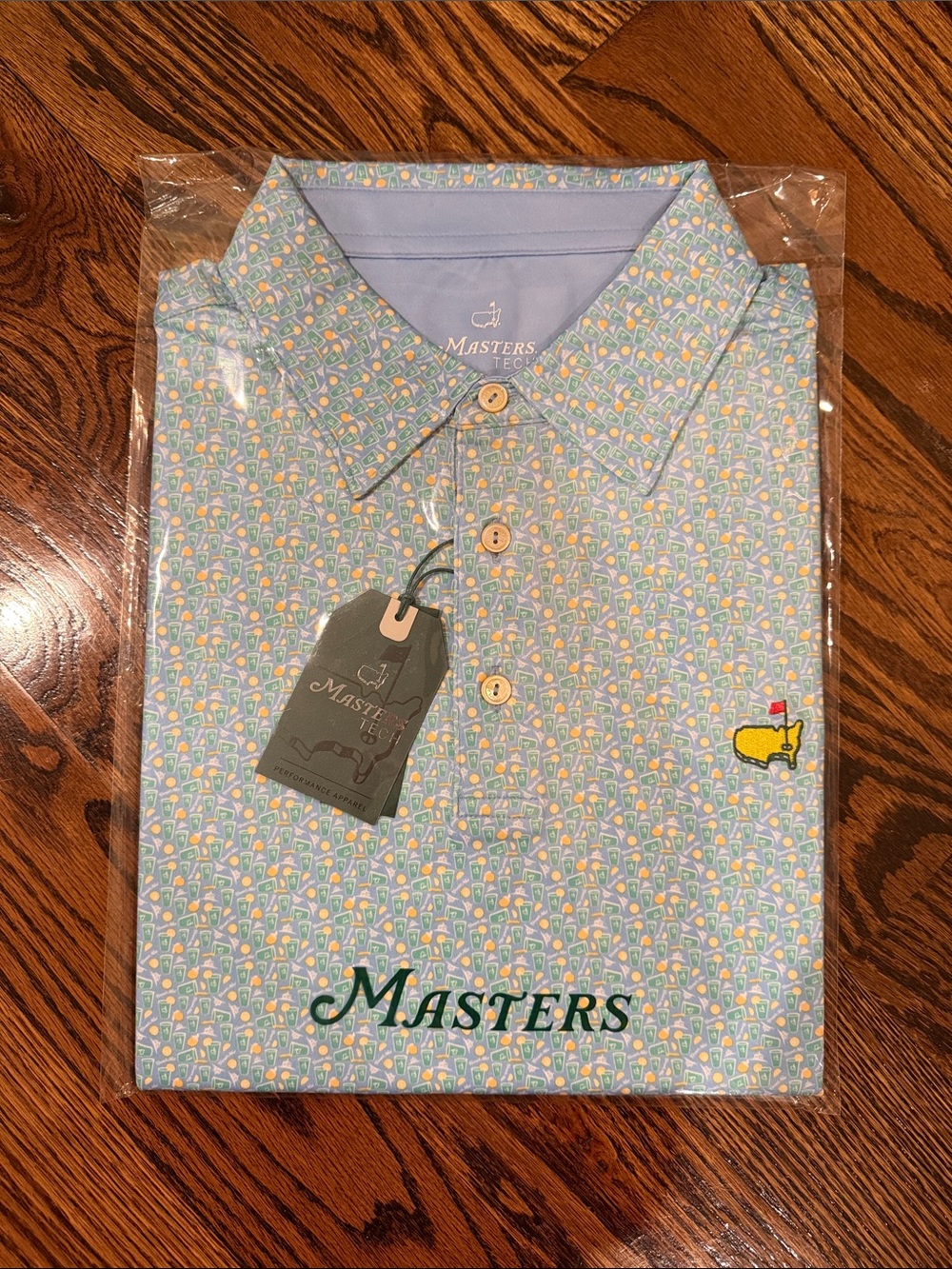 Masters Light Blue Patterned Polo with Yellow Logo